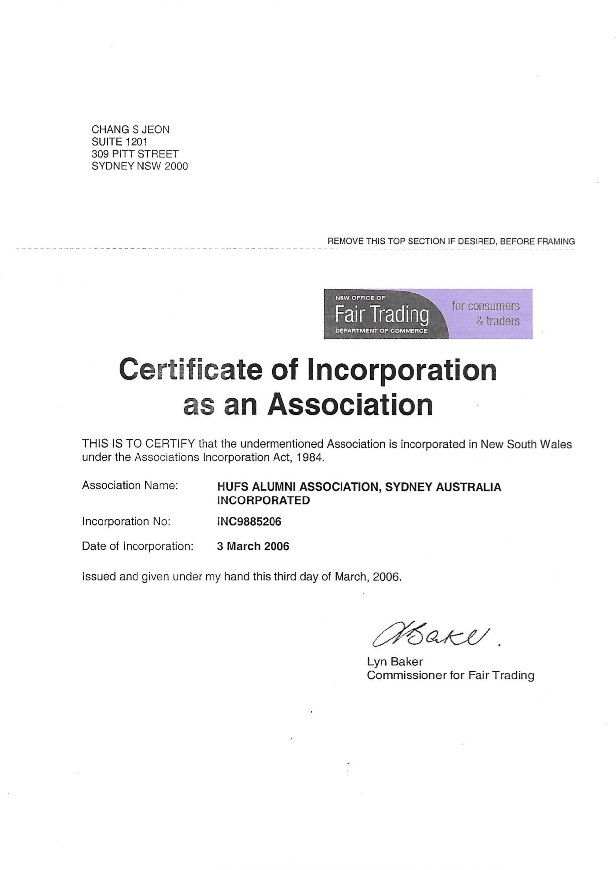 Certificate of Incorportation